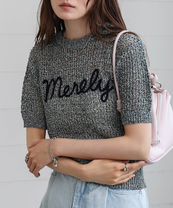 コード刺繍ロゴ入り麻タッチプルオーバー