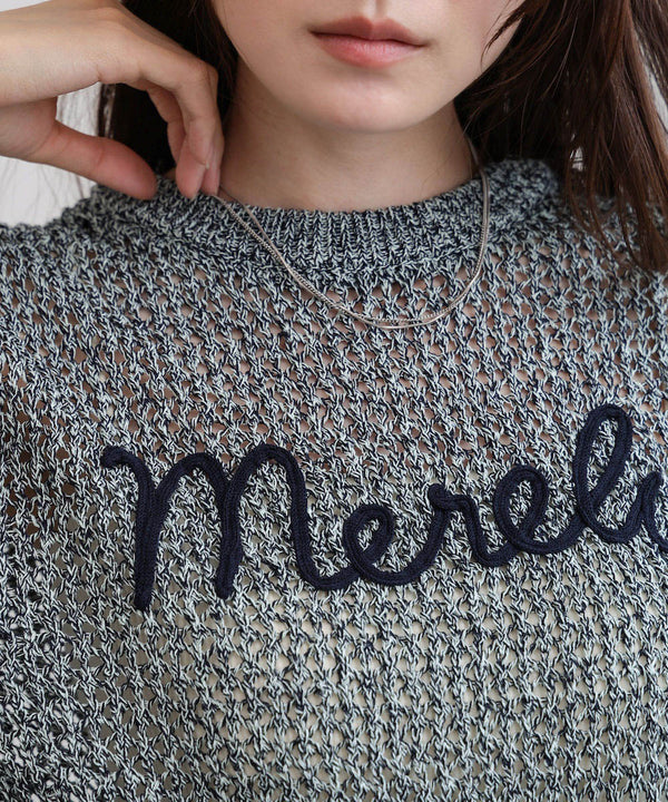 コード刺繍ロゴ入り麻タッチプルオーバー