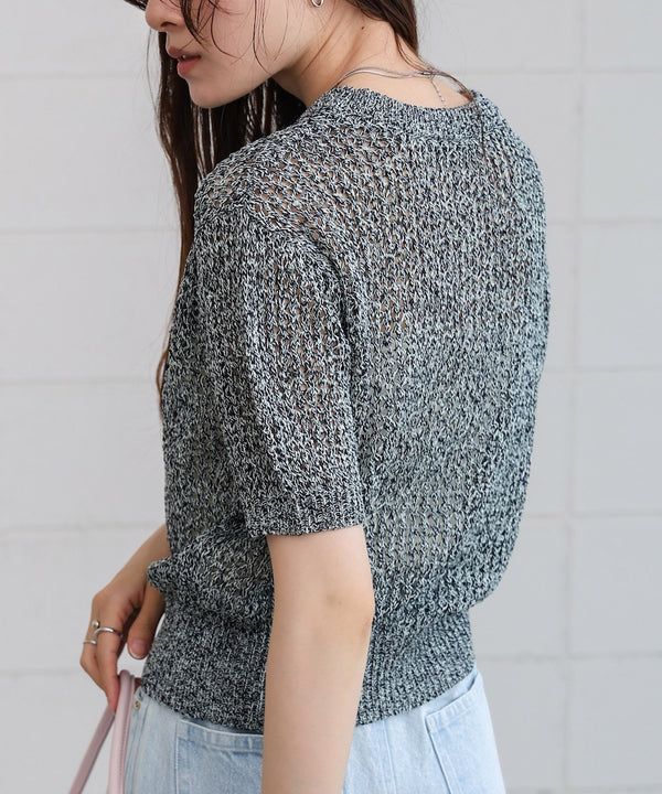 コード刺繍ロゴ入り麻タッチプルオーバー