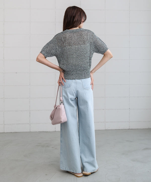 コード刺繍ロゴ入り麻タッチプルオーバー