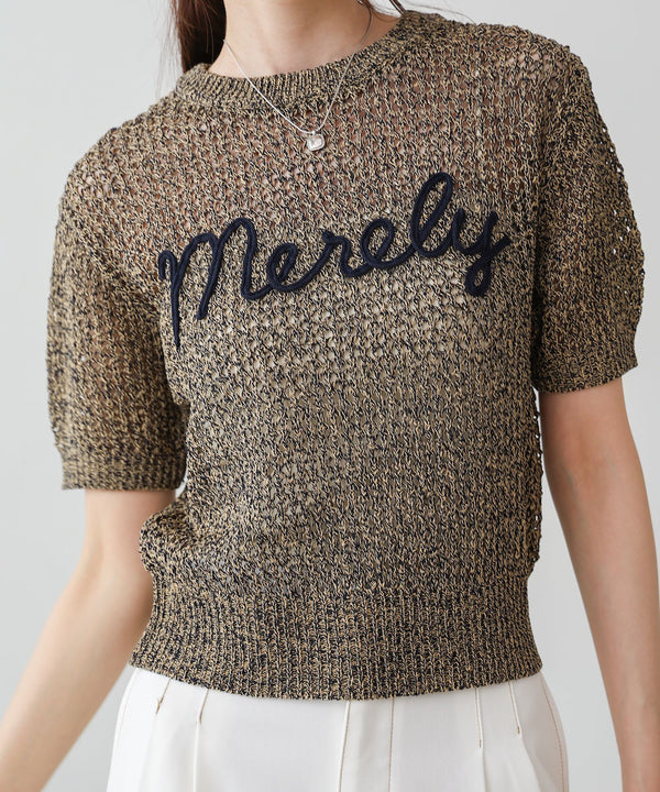 コード刺繍ロゴ入り麻タッチプルオーバー