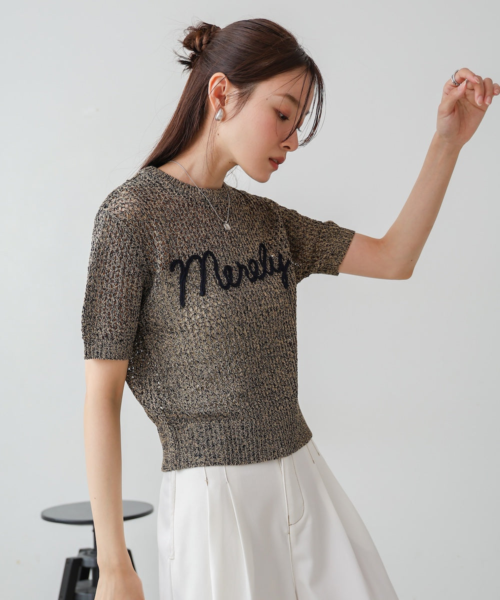 コード刺繍ロゴ入り麻タッチプルオーバー