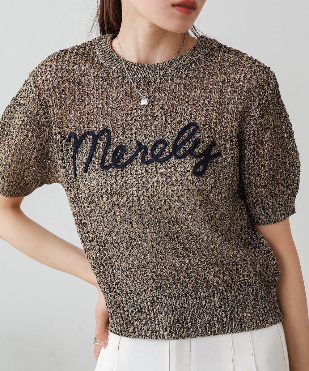 コード刺繍ロゴ入り麻タッチプルオーバー