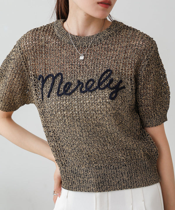 コード刺繍ロゴ入り麻タッチプルオーバー