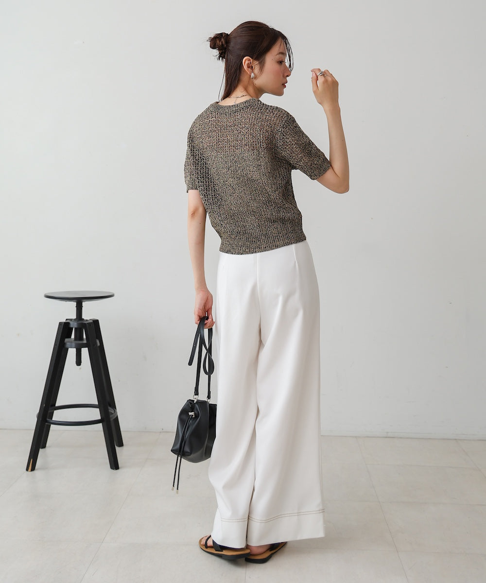 コード刺繍ロゴ入り麻タッチプルオーバー