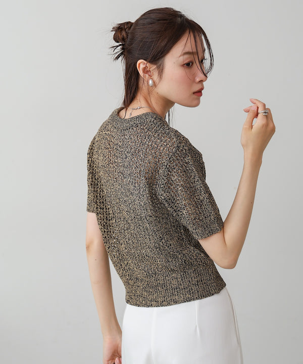 コード刺繍ロゴ入り麻タッチプルオーバー