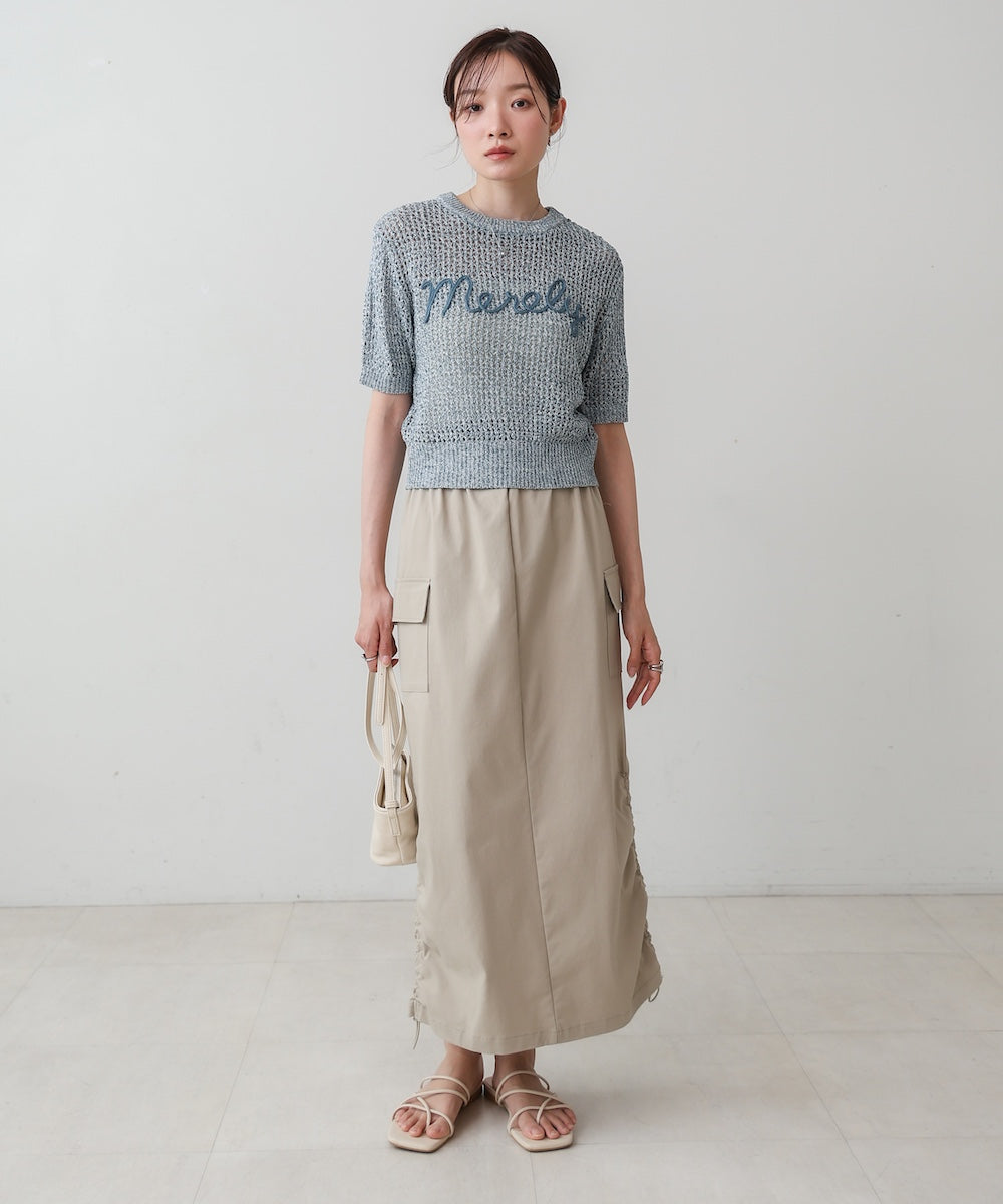 コード刺繍ロゴ入り麻タッチプルオーバー