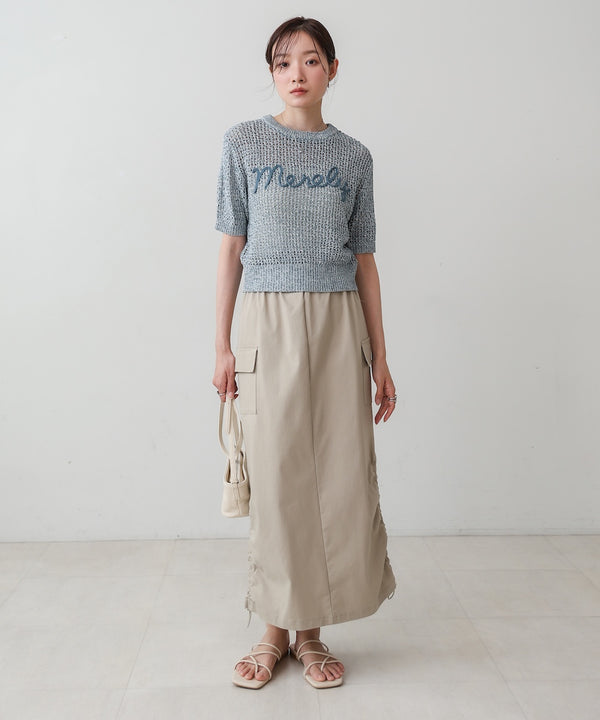 コード刺繍ロゴ入り麻タッチプルオーバー