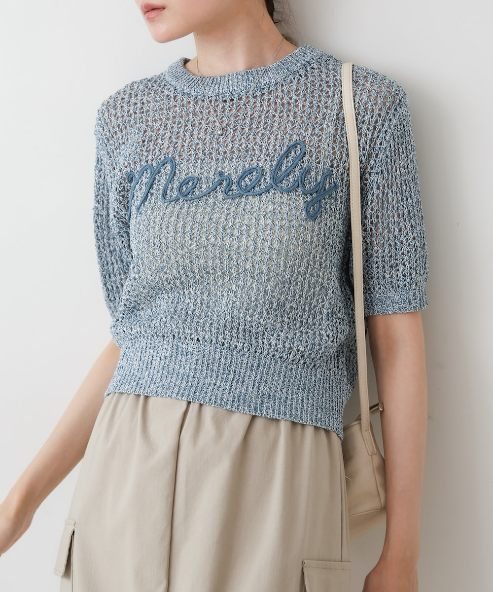 コード刺繍ロゴ入り麻タッチプルオーバー