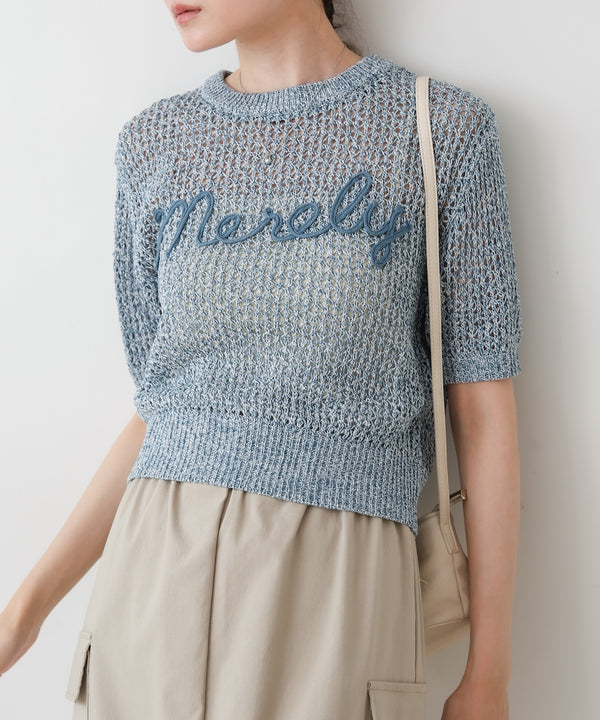 コード刺繍ロゴ入り麻タッチプルオーバー