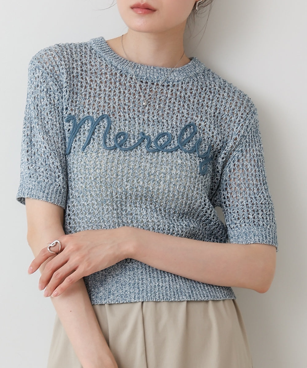 コード刺繍ロゴ入り麻タッチプルオーバー