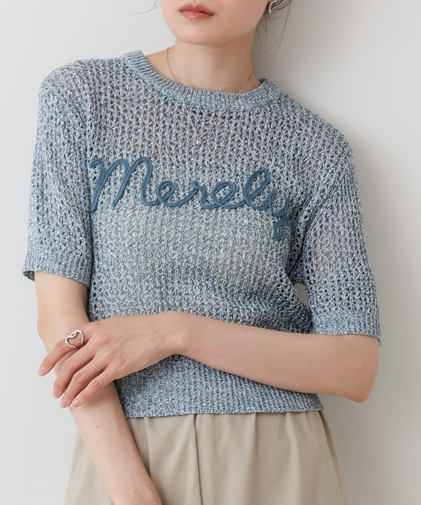 コード刺繍ロゴ入り麻タッチプルオーバー