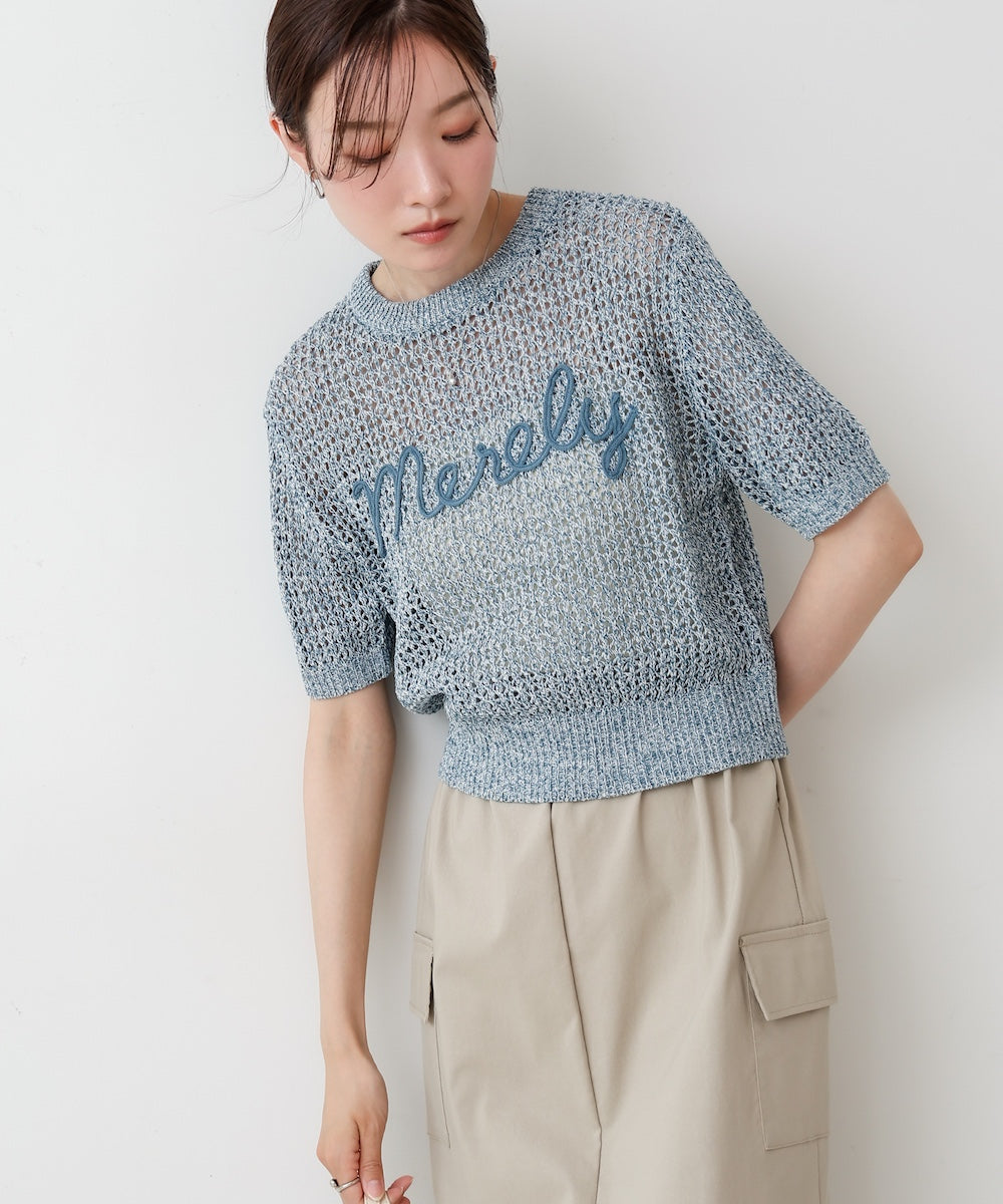 コード刺繍ロゴ入り麻タッチプルオーバー