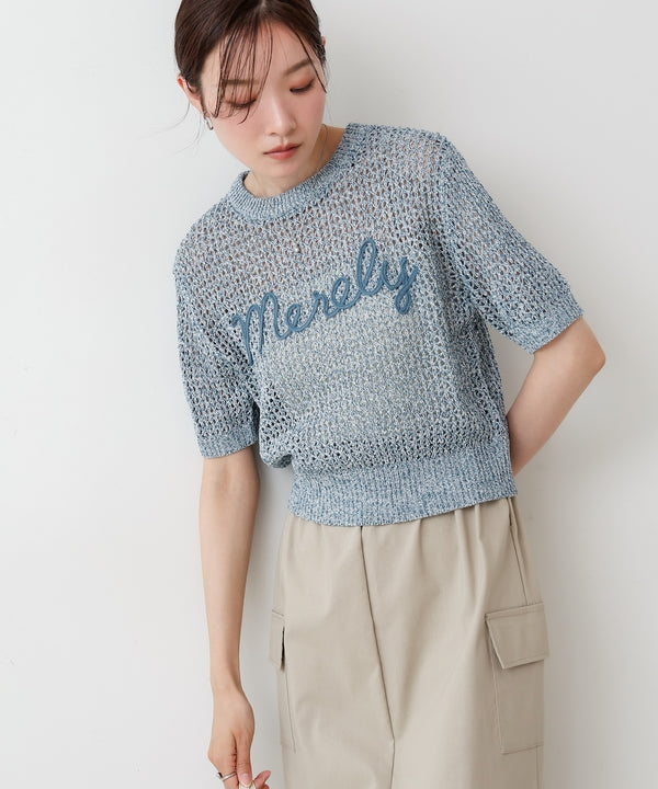 コード刺繍ロゴ入り麻タッチプルオーバー