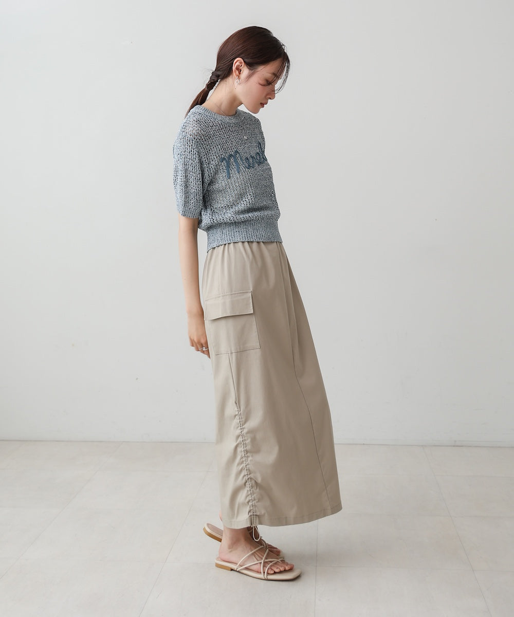 コード刺繍ロゴ入り麻タッチプルオーバー