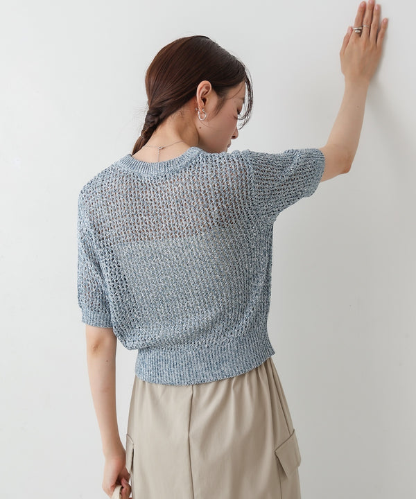 コード刺繍ロゴ入り麻タッチプルオーバー