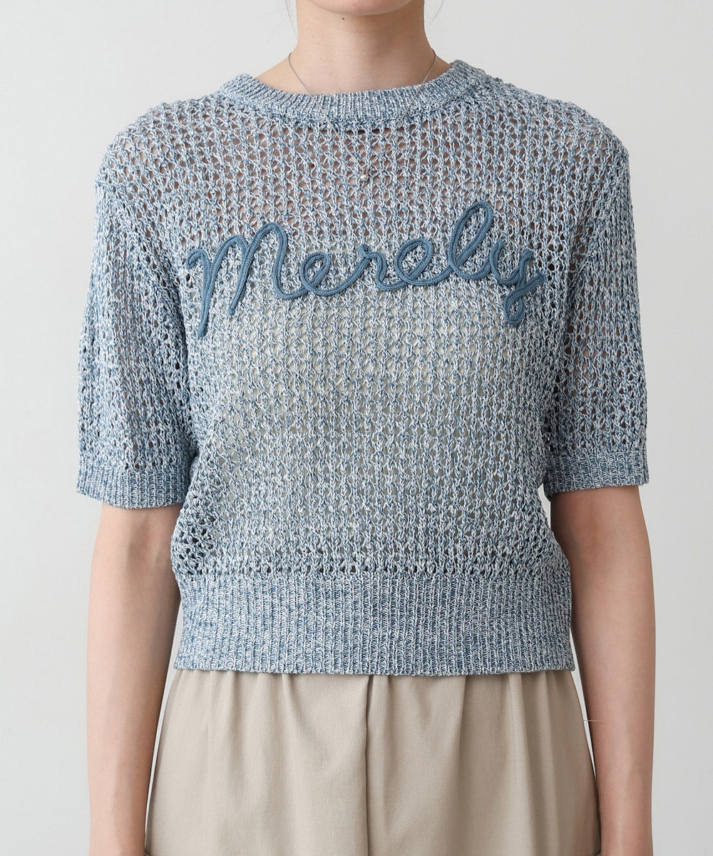 コード刺繍ロゴ入り麻タッチプルオーバー