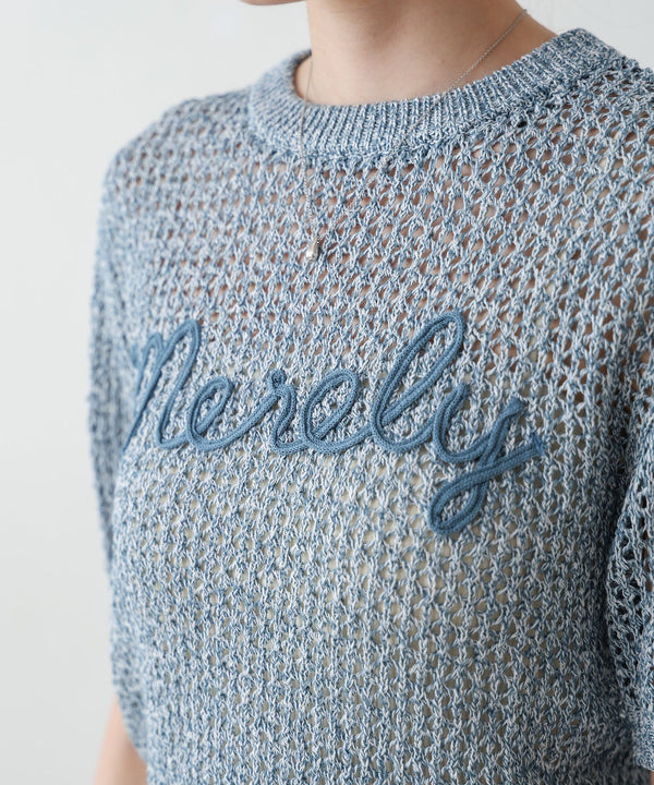 コード刺繍ロゴ入り麻タッチプルオーバー