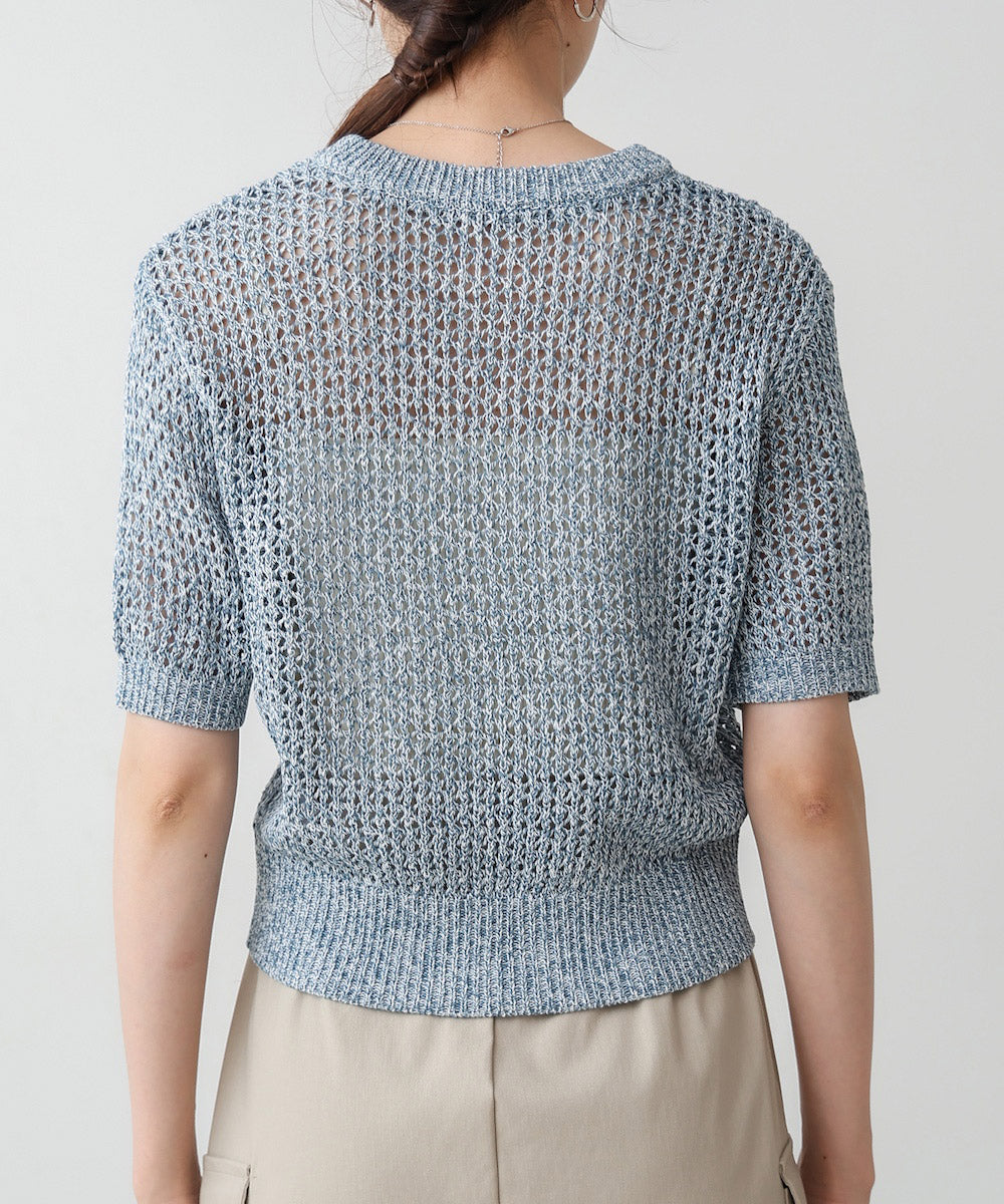 コード刺繍ロゴ入り麻タッチプルオーバー