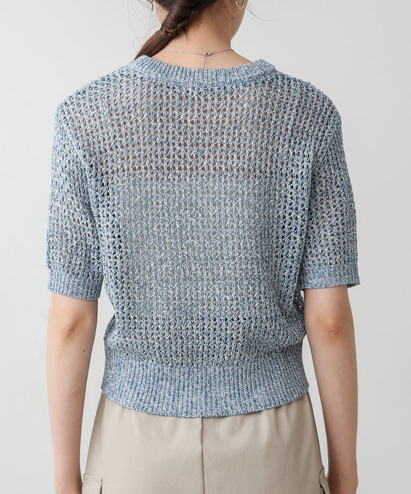 コード刺繍ロゴ入り麻タッチプルオーバー