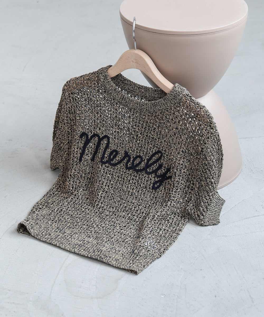 コード刺繍ロゴ入り麻タッチプルオーバー