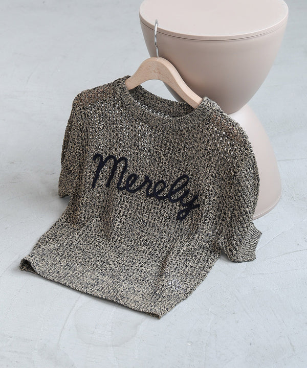 コード刺繍ロゴ入り麻タッチプルオーバー