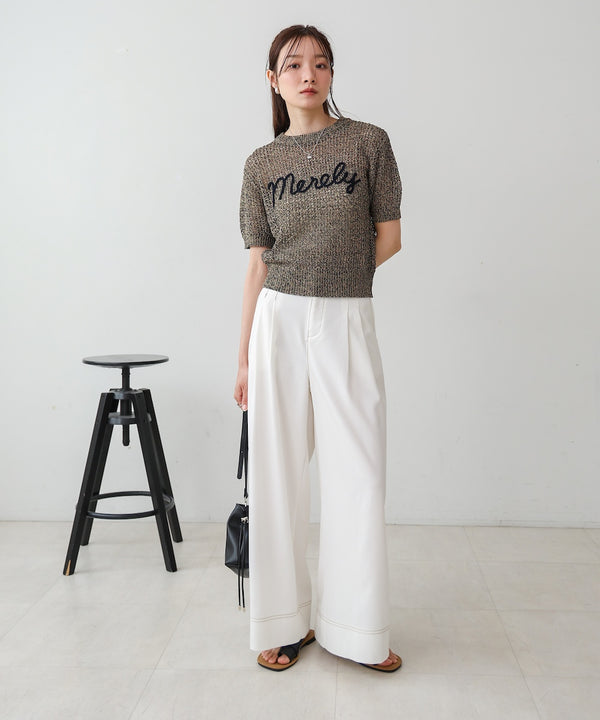 コード刺繍ロゴ入り麻タッチプルオーバー