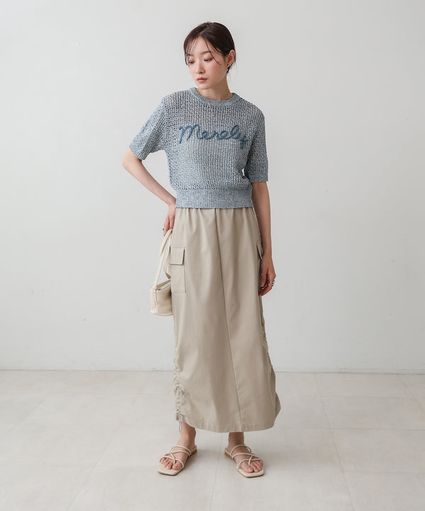 コード刺繍ロゴ入り麻タッチプルオーバー