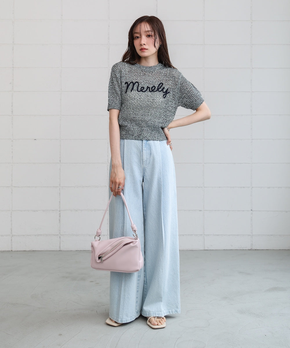 コード刺繍ロゴ入り麻タッチプルオーバー