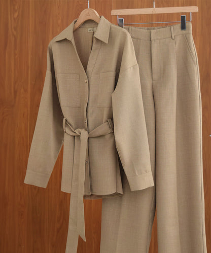 tweed belted shirt jacket