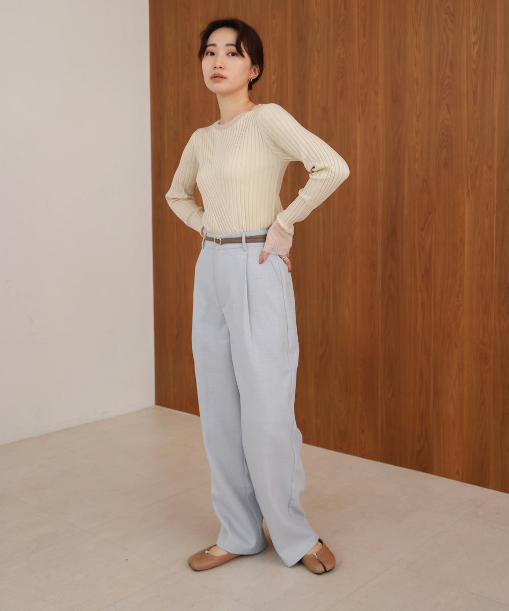 tweed tuck wide pants