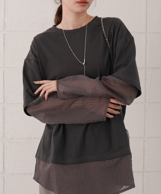 シアーストライプレイヤードプルオーバー