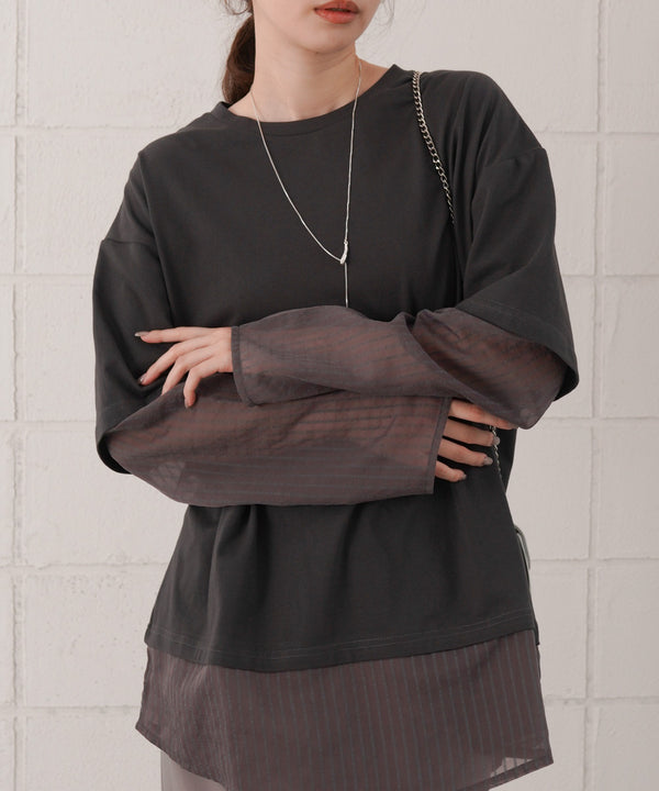 シアーストライプレイヤードプルオーバー