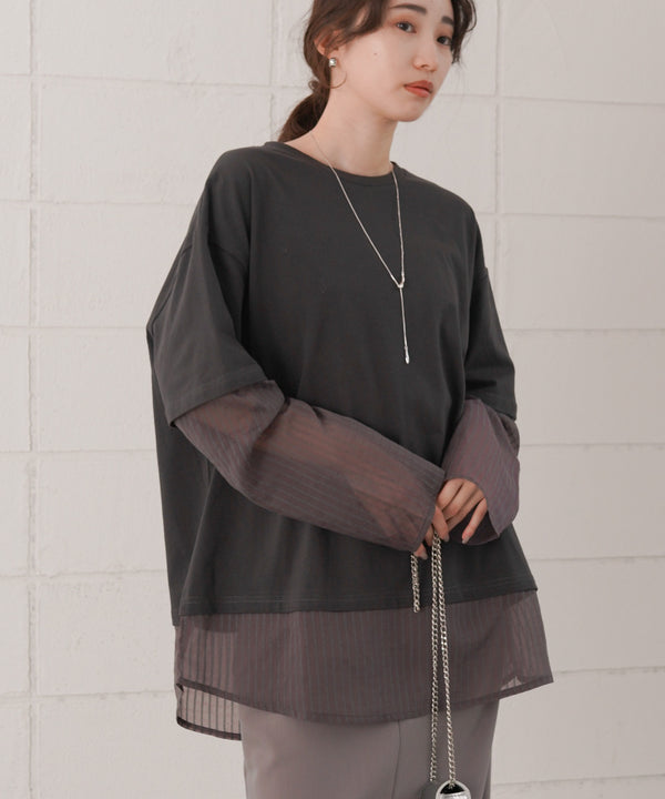 シアーストライプレイヤードプルオーバー