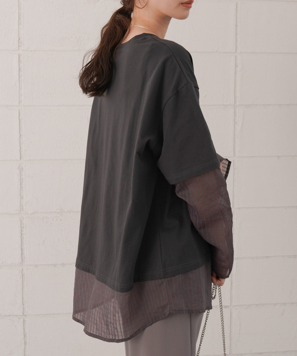 シアーストライプレイヤードプルオーバー