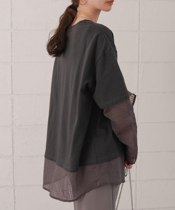 シアーストライプレイヤードプルオーバー