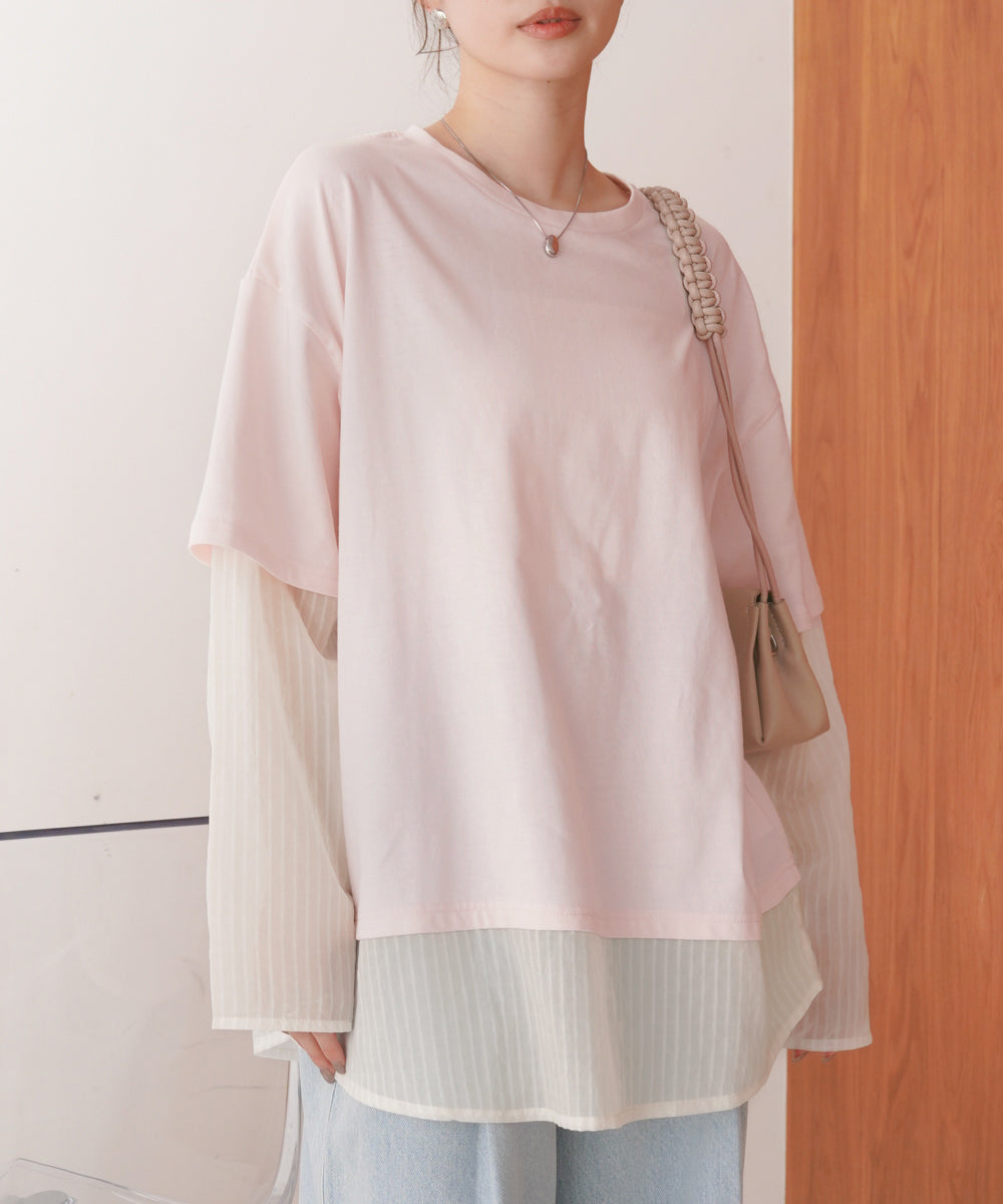 シアーストライプレイヤードプルオーバー