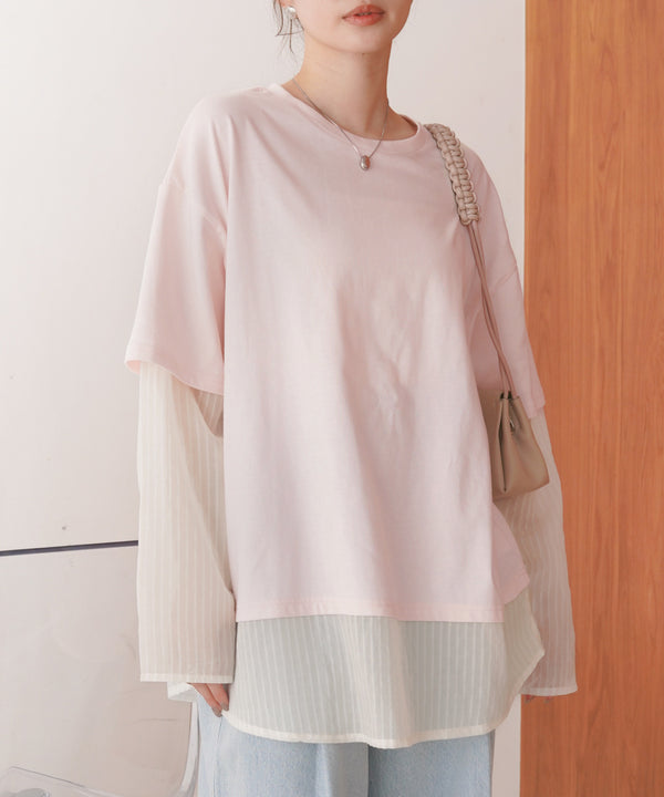 シアーストライプレイヤードプルオーバー