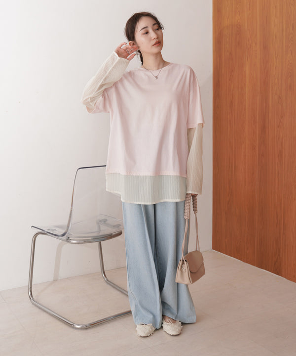 シアーストライプレイヤードプルオーバー