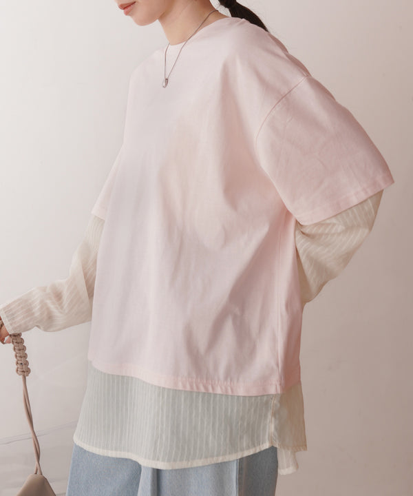 シアーストライプレイヤードプルオーバー