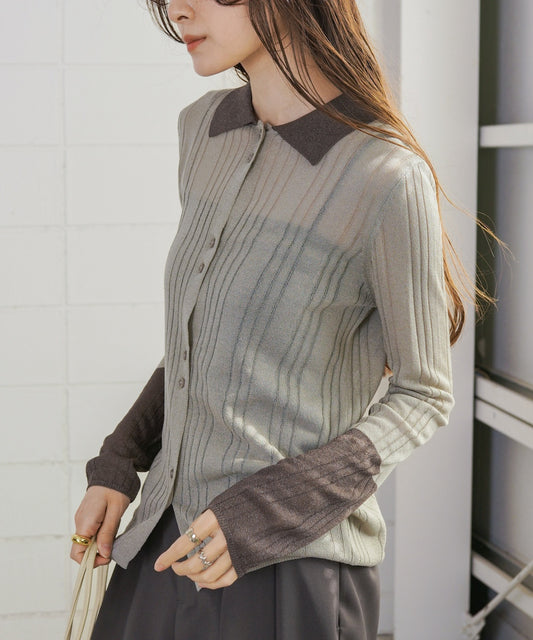 サマーニット襟付きカーディガン