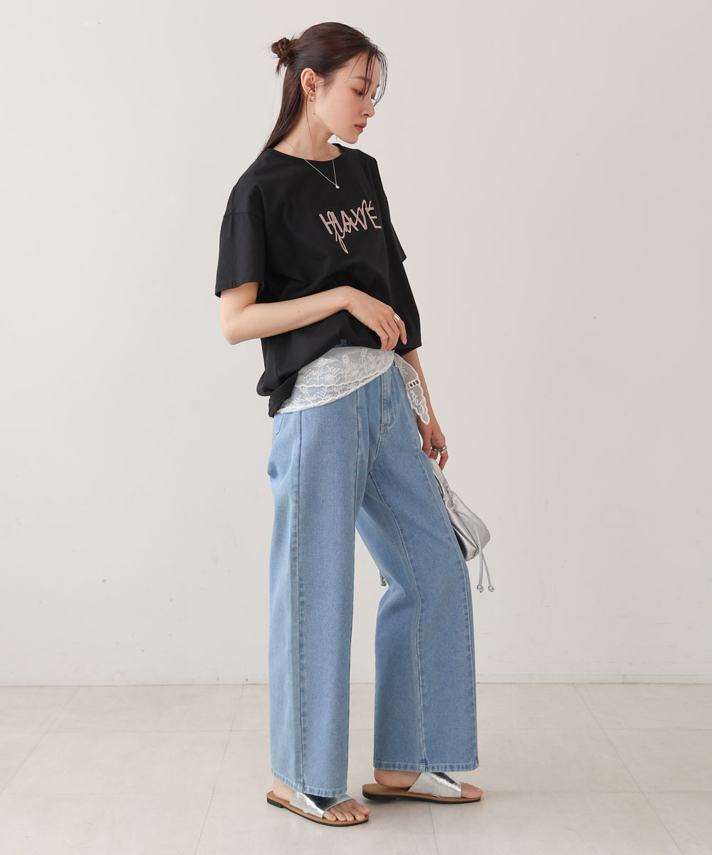 ロゴ刺繍デザインＴシャツ