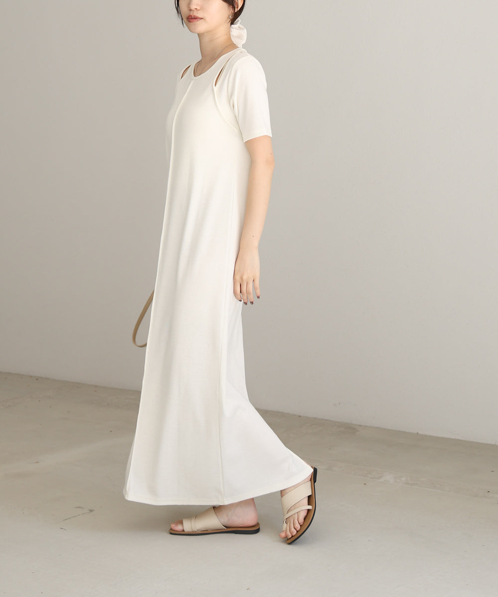 リブカットソーレイヤード風半袖ワンピース