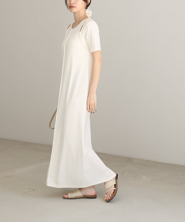 リブカットソーレイヤード風半袖ワンピース