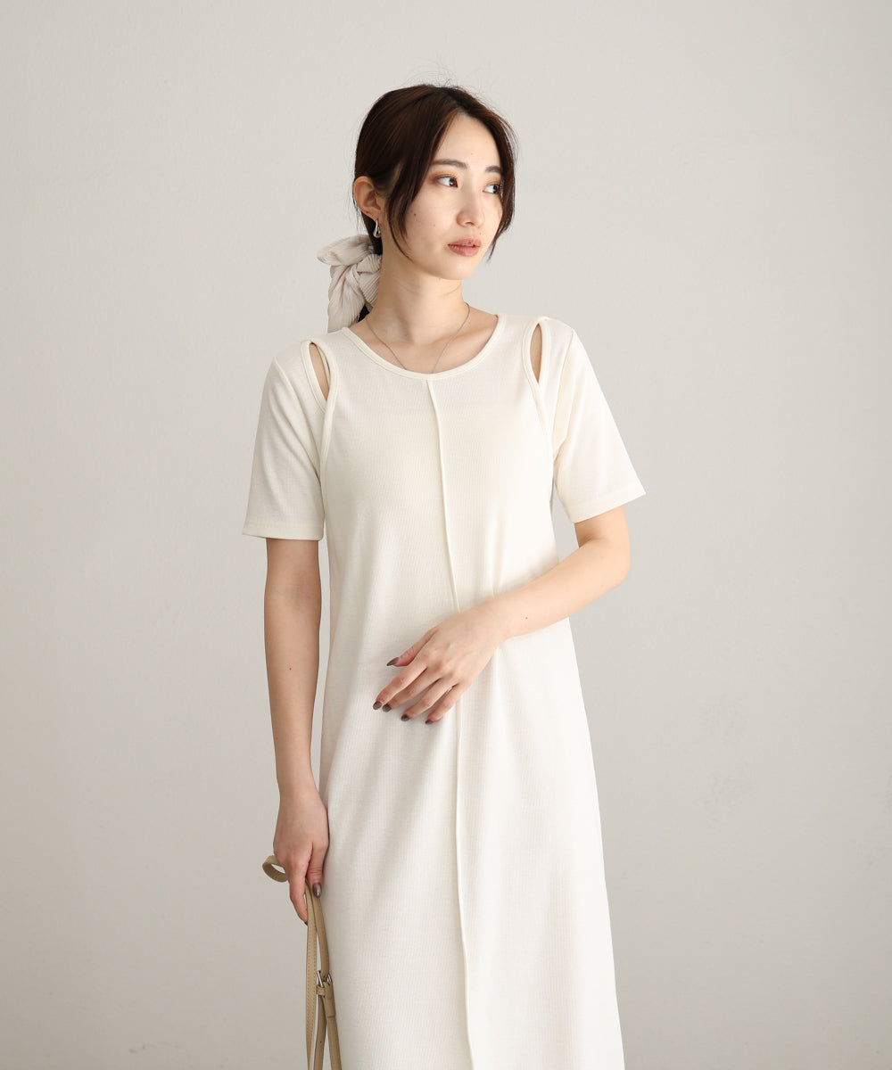 リブカットソーレイヤード風半袖ワンピース