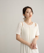 リブカットソーレイヤード風半袖ワンピース