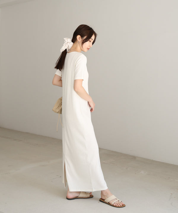 リブカットソーレイヤード風半袖ワンピース