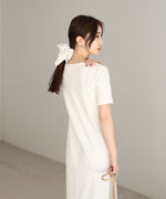 リブカットソーレイヤード風半袖ワンピース