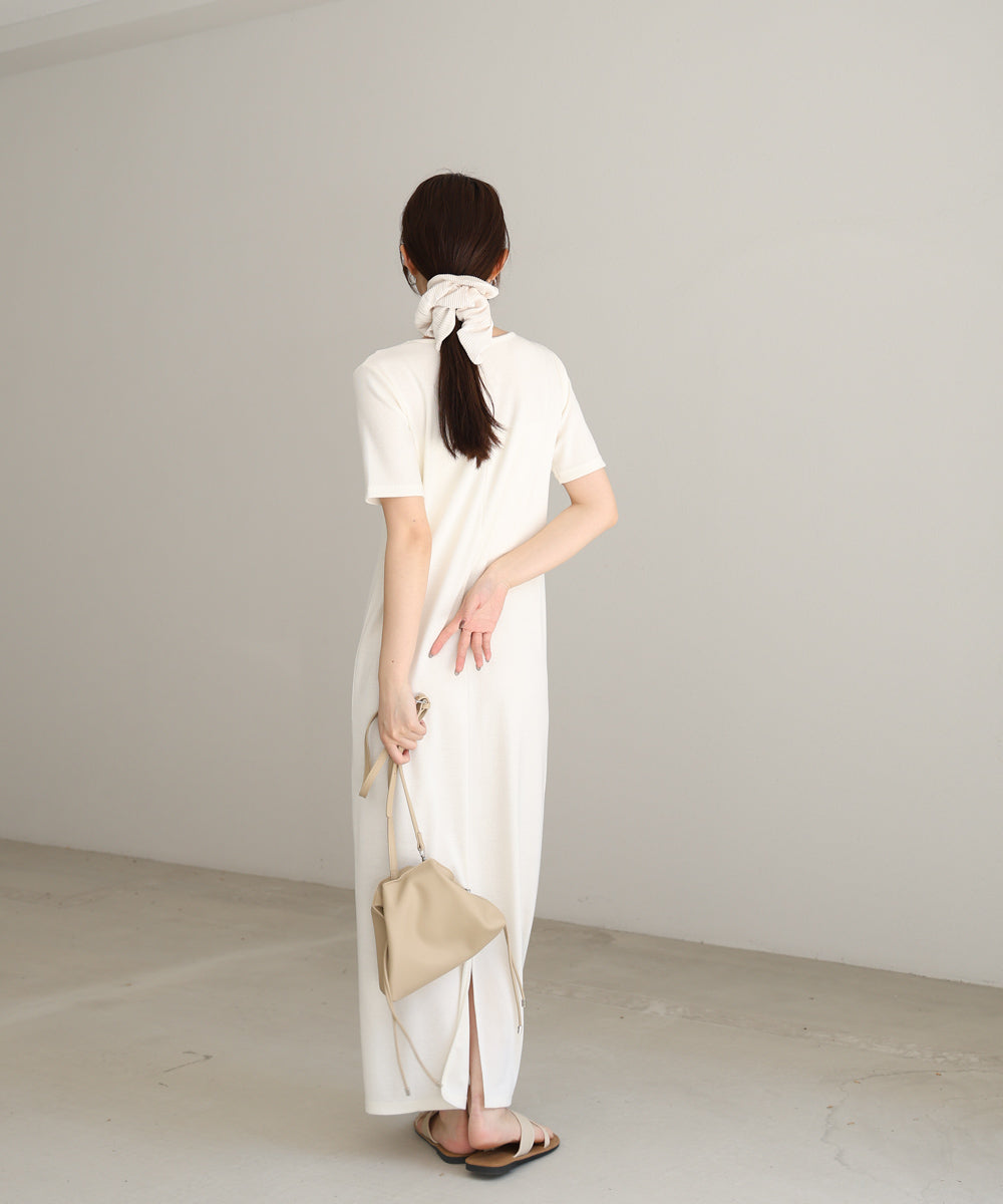 リブカットソーレイヤード風半袖ワンピース