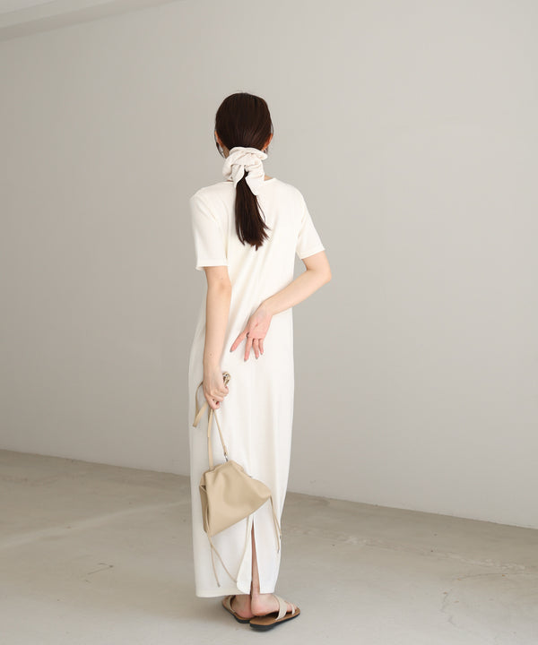 リブカットソーレイヤード風半袖ワンピース